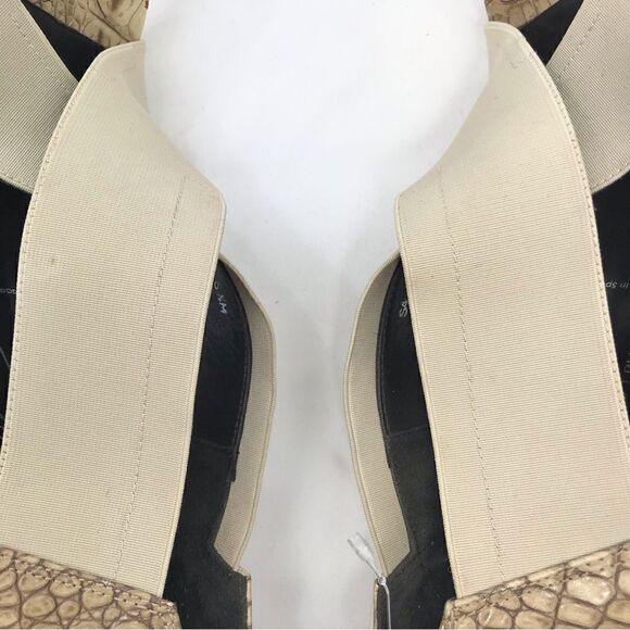 Donald J. Pliner Tan Crisscross Elastic Faux Crocodile Open Toe Heels - Picture 12 of 16